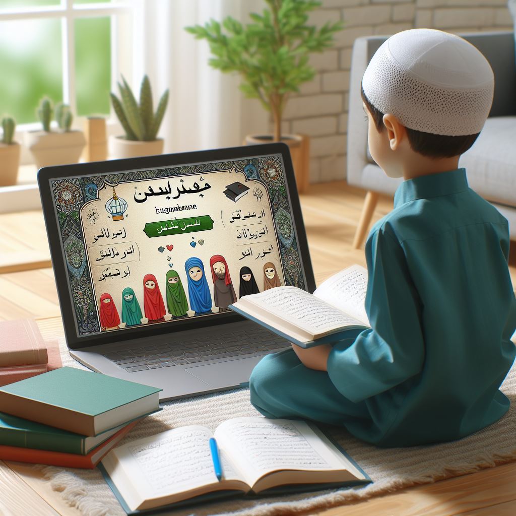 little boy is taking online quran education